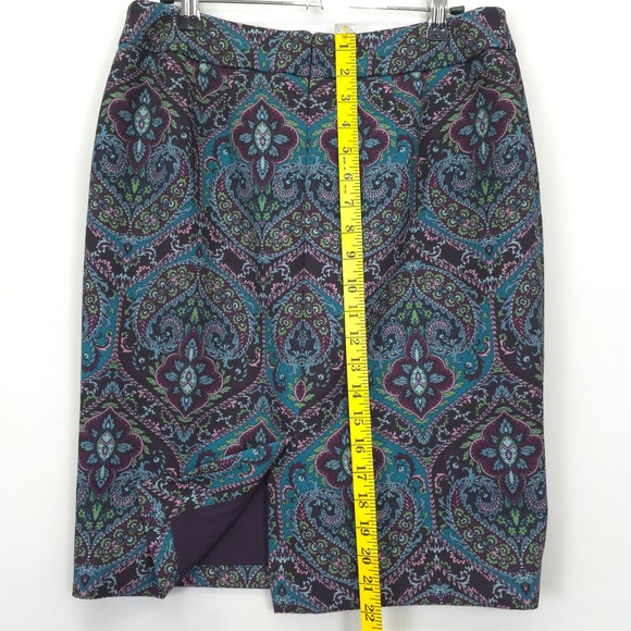 Talbots Petites 6P Paisley Pencil Skirt Multicolor Purple Teal Lined Stretch - Picture 3 of 8